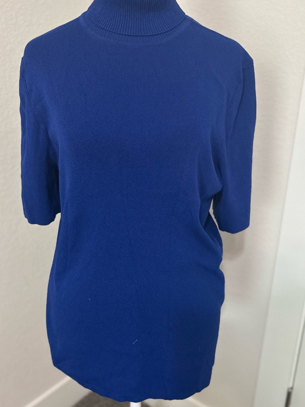 Anne Klein Cobalt Blue Short-Sleeve Mock Neck Top